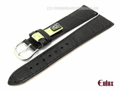 Well-crafted watch strap -Alligator Classic- 20mm black genuine alligator by EULUX (width of buckle 16 mm) - EU only - Bild vergr��ern 
