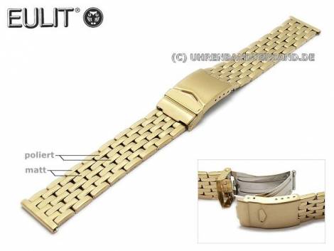 Watch strap 20mm stainless steel golden partly polished security clasp by EULIT - Bild vergrern 