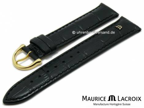 Watch strap original MAURICE LACROIX 20mm black leather alligator grain stitched - Bild vergrern 