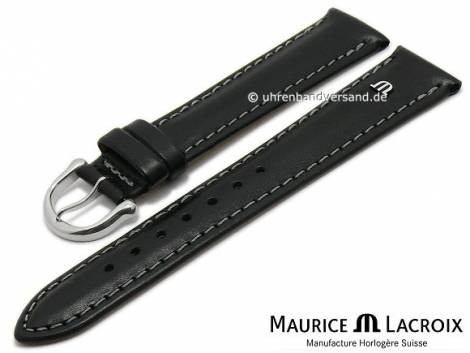 Watch strap original MAURICE LACROIX 17mm black leather smooth matt light grey stitching - Bild vergrern 