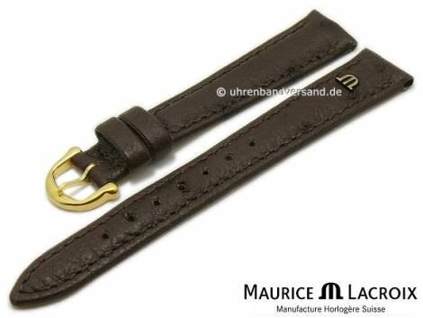 Watch strap original MAURICE LACROIX 15mm dark brown ostrich leather grained stitched - Bild vergrern 