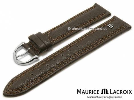 Watch strap original MAURICE LACROIX 20mm dark brown leather grained brown double stitching - Bild vergr��ern 