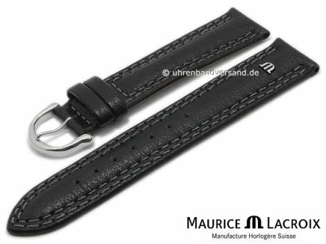 Watch strap original MAURICE LACROIX 20mm black leather grained grey double stitching - Bild vergrern 