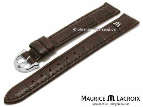 Watch strap original MAURICE LACROIX 15mm dark brown leather alligator grain stitched - Bild vergrern 