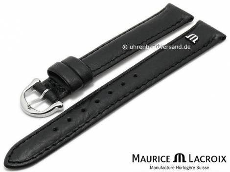 Watch strap original MAURICE LACROIX 15mm black leather slightly grained to smooth stitched - Bild vergrern 