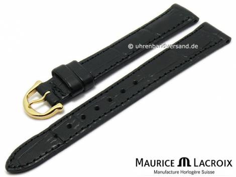 Watch strap original MAURICE LACROIX 14mm black leather alligator grain golden buckle - Bild vergrern 
