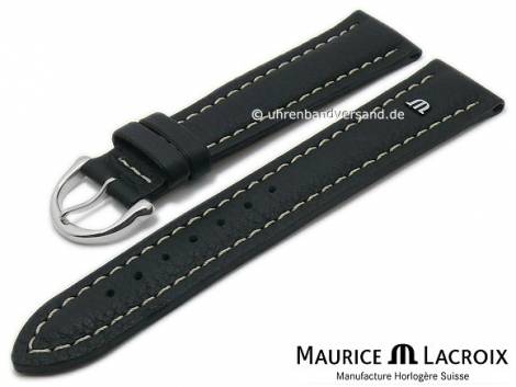 Watch strap original MAURICE LACROIX 20mm black leather grained light stitching - Bild vergrern 