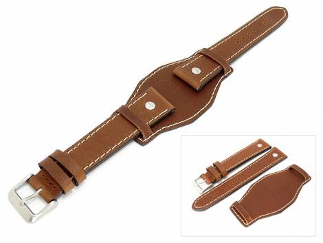 Watch band 18mm brown aviator style robust light stitching with leather pad (width of buckle 18 mm) - Bild vergr��ern 
