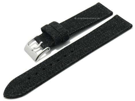 Watch strap -Jeans- 22mm black textile/denim vegan MADE IN GERMANY by FLUCO (width of buckle 20 mm) - Bild vergrern 