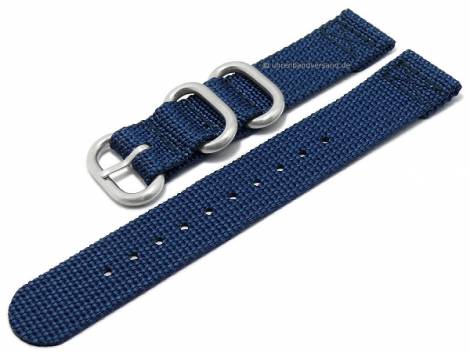 Watch strap -Cotton- 22mm dark blue textile/nylon ZULU-style by FLUCO (width of buckle 22 mm) - Bild vergr��ern 