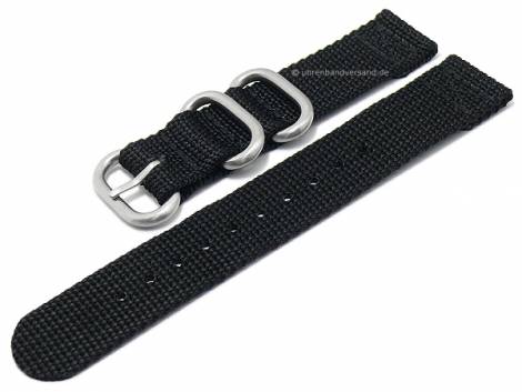 Watch strap -Cotton- 22mm black textile/nylon ZULU-style by FLUCO (width of buckle 22 mm) - Bild vergrern 
