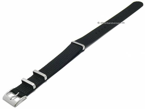Watch strap -Field Cotton- 22mm black textile/nylon one piece strap in NATO style by FLUCO (width of buckle 22 mm) - Bild vergrern 