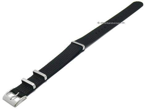 Watch strap -Field Cotton- 18mm black textile/nylon one piece strap in NATO style by FLUCO (width of buckle 18 mm) - Bild vergrern 