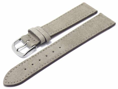 Watch strap 18mm beige leather velvety/velour-like stitched by FLUCO - Made in Germany (width of buckle 16 mm) - Bild vergr��ern 