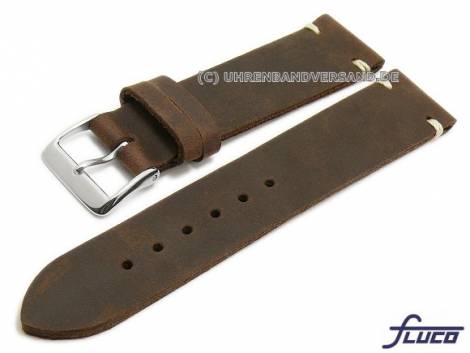 Watch strap -Rodeo- 20mm dark brown leather vegetable tanned smooth matt light stitching FLUCO (width of buckle 16 mm) - Bild vergrern 