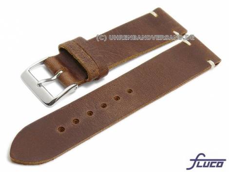 Watch strap -Rodeo- 22mm brown leather vegetable tanned smooth matt light stitching by FLUCO (width of buckle 20 mm) - Bild vergrern 