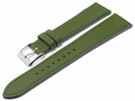 Watch strap -Caviar- 17mm green leather extravagant grained stitched MADE IN GERMANY by FLUCO (width of buckle 16 mm) - Bild vergrern 