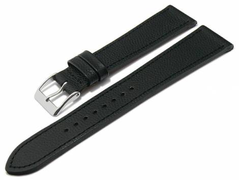 Watch strap -Caviar- 18mm black leather extravagant grained stitched MADE IN GERMANY by FLUCO (width of buckle 16 mm) - Bild vergrern 