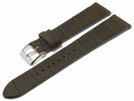 Watch strap -Dakar- 18mm dark brown nubuck leather vintage alligator grain MADE IN GERMANY FLUCO (width of buckle 16 mm) - Bild vergrern 
