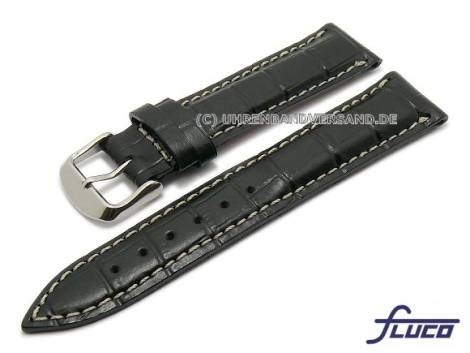 Watch strap -Da Vinci- 18mm black leather alligator grain by FLUCO (width of buckle 16 mm) - Bild vergr��ern 