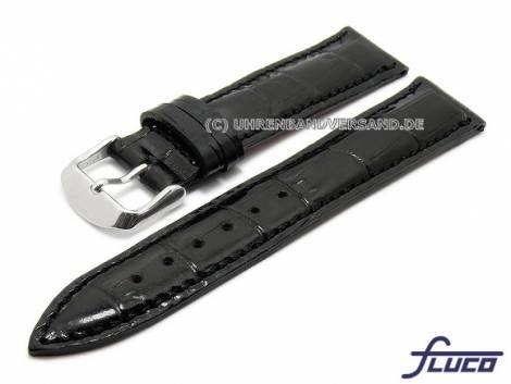 Watch strap -Luxor- 20mm black leather alligator grain stitched by FLUCO (width of buckle 18 mm) - Bild vergrern 