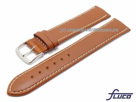 Watch strap XL -Triumpf- 18mm light brown leather light stitching by FLUCO (width of buckle 16 mm) - Bild vergrern 