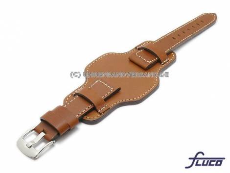 Watch band 20mm brown aviator style robust light colored stitching with asymmetric leather pad - Bild vergrern 