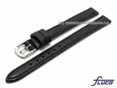 Watch strap XL -Emporio- 10mm black leather teju grain stitched by FLUCO (width of buckle 09 mm) - Bild vergrern 