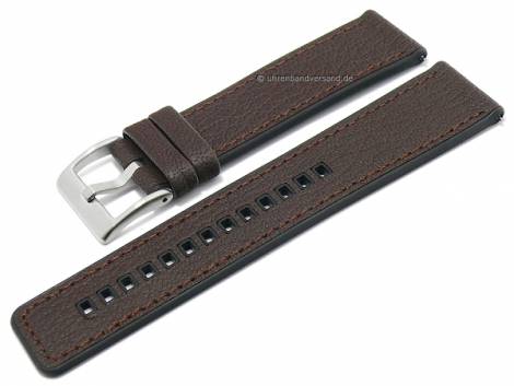 Hybrid-watch strap -Toni- 22mm dark brown goat leather/caoutchouc grained easy click by FLUCO (width of buckle 20 mm) - Bild vergrern 