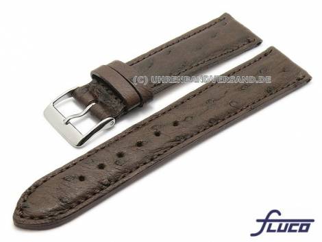 Watch strap 20mm dark brown genuine ostrich stitched by FLUCO (width of buckle 18 mm) - Bild vergrern 