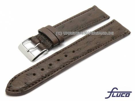 Watch strap 19mm dark brown genuine ostrich stitched by FLUCO (width of buckle 16 mm) - Bild vergrern 