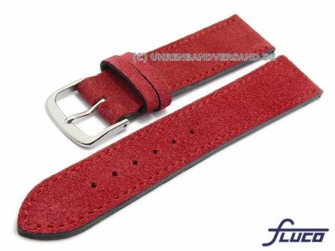 Watch strap 18mm red leather velvety (velour) by FLUCO (width of buckle 16 mm) - Bild vergr��ern 