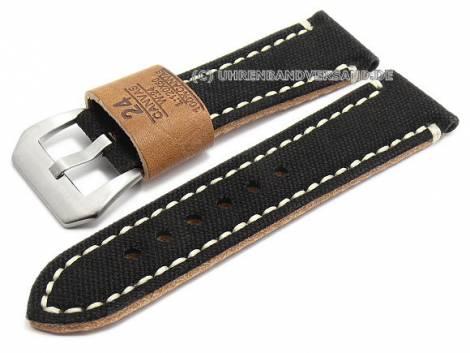 Watch strap -Back in Black- 24mm black textile/leather military look light stitching by Flume (width of buckle 22 mm) - Bild vergr��ern 