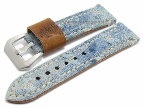 Watch strap -Teen Spirit- 24mm blue/light blue textile/leather jeans look light stitching Flume (width of buckle 22 mm) - Bild vergr��ern 