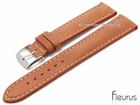 Watch strap 24mm orange leather vintage look smooth light stitching by FLEURUS (width of buckle 22 mm) - Bild vergr��ern 
