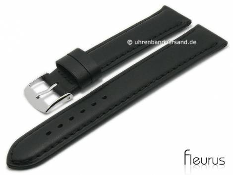 Watch strap -Natura Lisse- 18mm black leather titanium tanned stitched by FLEURUS (width of buckle 16 mm) - Bild vergr��ern 
