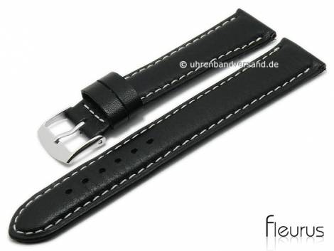 Watch strap -Natura Grainee- 18mm black leather titanium tanned light stitching by FLEURUS (width of buckle 16 mm) - Bild vergr��ern 