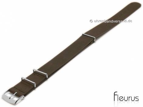 Watch strap 22mm dark brown leather smooth one-piece strap in NATO look by FLEURUS - Bild vergr��ern 