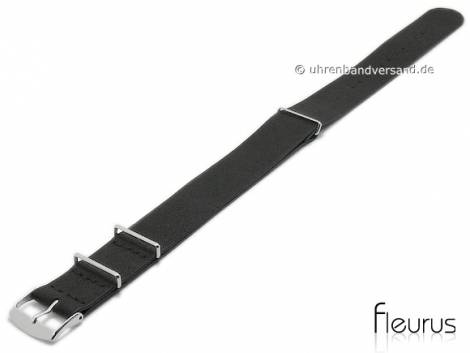 Watch strap 20mm black leather smooth one-piece strap in NATO look by FLEURUS - Bild vergrern 