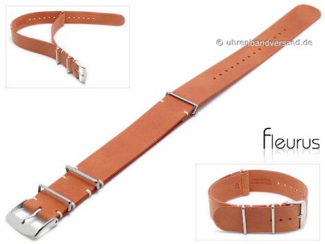 Watch strap 18mm orange leather vintage look NATO style one-piece strap by FLEURUS - Bild vergrern 