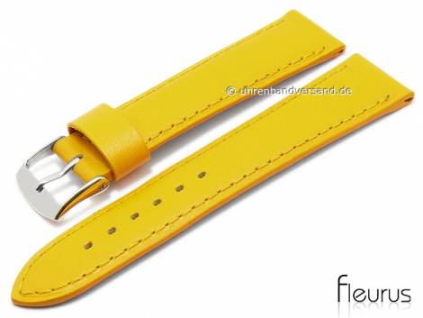 Watch strap XS 16mm yellow leather smooth matt stitched by FLEURUS (width of buckle 14 mm) - Bild vergrern 