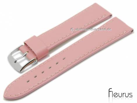Watch strap XS 20mm pink leather smooth matt stitched by FLEURUS (width of buckle 18 mm) - Bild vergr��ern 