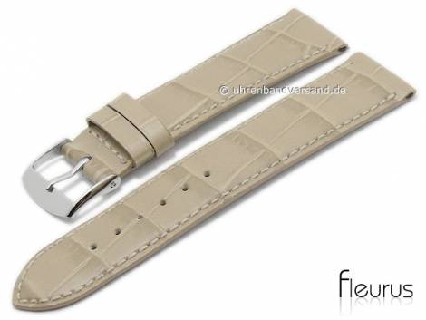 Watch strap XS 22mm beige leather alligator grain stitched by FLEURUS (width of buckle 20 mm) - Bild vergrern 