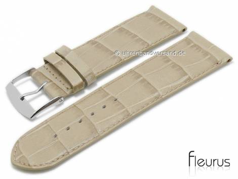 Watch strap XS 30mm beige leather alligator grain stitched by FLEURUS (width of buckle 28 mm) - Bild vergrern 