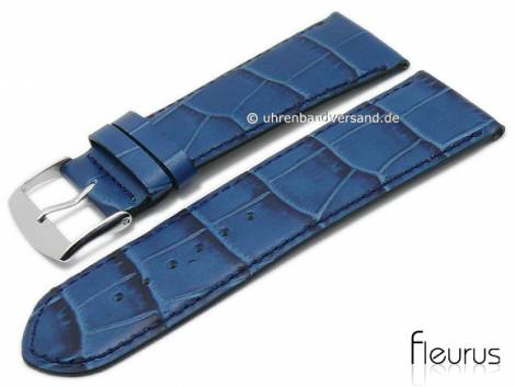 Watch strap XS 26mm dark blue leather alligator grain stitched by FLEURUS (width of buckle 24 mm) - Bild vergr��ern 
