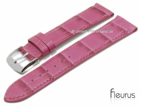 Watch strap XS 16mm pink leather alligator grain stitched by FLEURUS (width of buckle 14 mm) - Bild vergr��ern 