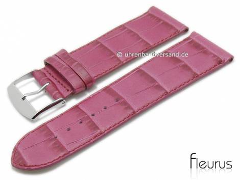 Watch strap XS 26mm pink leather alligator grain stitched by FLEURUS (width of buckle 24 mm) - Bild vergrern 