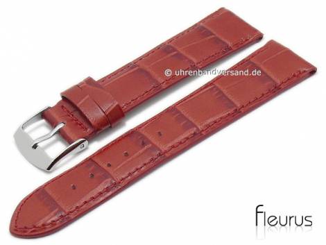 Watch strap XS 20mm red leather alligator grain stitched by FLEURUS (width of buckle 18 mm) - Bild vergrern 