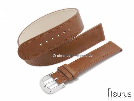 Watch strap 16mm light brown leather smooth stitched wrap-around strap by FLEURUS (width of buckle 16 mm) - Bild vergr��ern 