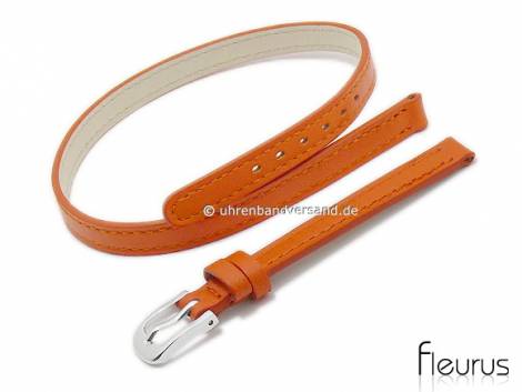 Watch strap 08mm orange leather smooth stitched wrap-around strap by FLEURUS (width of buckle 08 mm) - Bild vergr��ern 